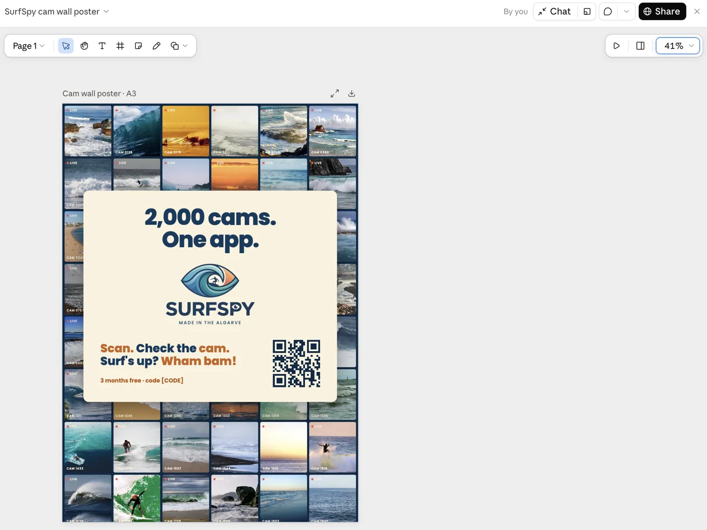 The Claude app with a poster open as an artifact, ready for comments